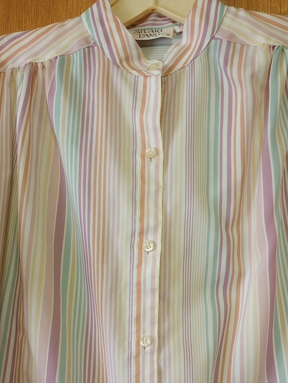 Stuart Lang Classic Traditional Vintage Striped Long Sleeve Polyester Blouse